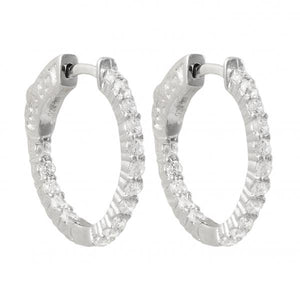 DLF Rhodium Plated Sterling Silver 20x20mm Hoop Silver/White Earrings With Hinge Closure