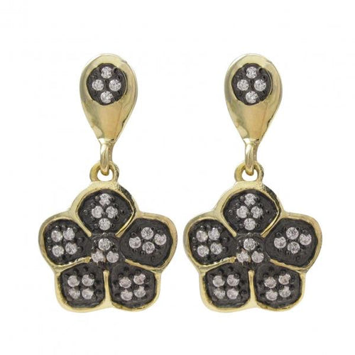 DLF Gold & Black-White Over Sterling Silver Post Earrings W17