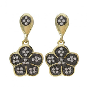 DLF Gold & Black-White Over Sterling Silver Post Earrings W17