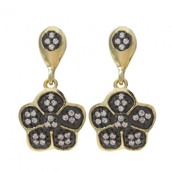 DLF Gold & Black-White Over Sterling Silver Post Earrings W17