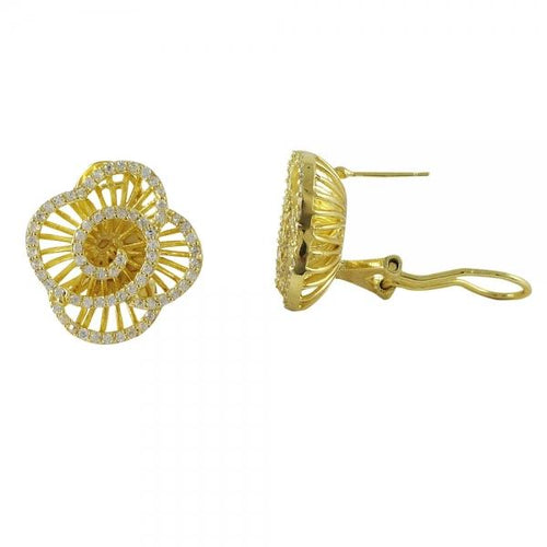 DLF Gold-White Tone Sterling Silver Flower With Post Clip Earrings W18