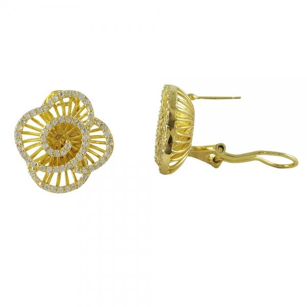 DLF Gold-White Tone Sterling Silver Flower With Post Clip Earrings W18