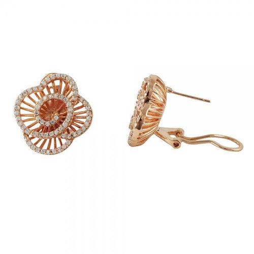 DLF Rose-Gold Tone Sterling Silver Flower With Post Clip Earrings W18