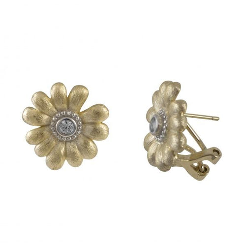 DLF Sterling Silver-Gold, Two Tone, Clip Post Flower Earrings W18