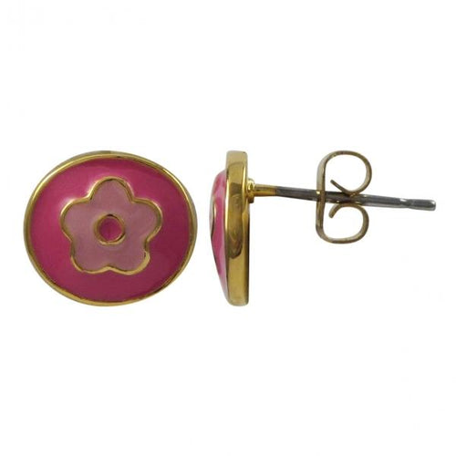 DLF Hot Pink/Gold  & Light Pink/Gold  Flower-Circle Enamel Post Earrings W18