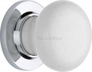White Crackle Knob with Polished Chrome base