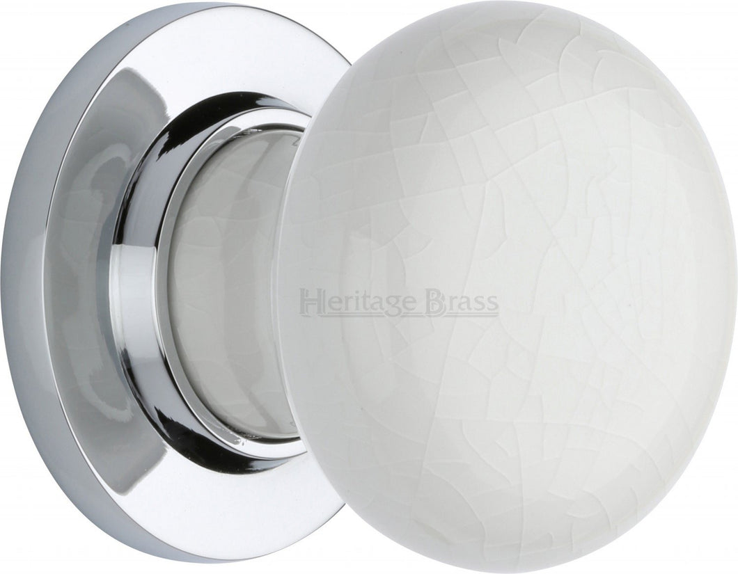White Crackle Knob with Polished Chrome base