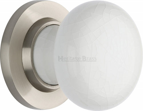 White Crackle Knob with Satin Nickel base