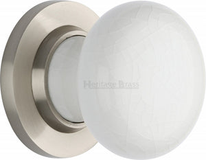 White Crackle Knob with Satin Nickel base