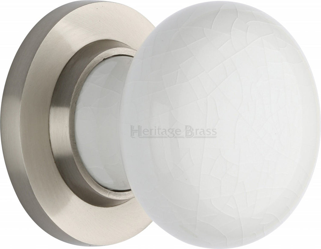 White Crackle Knob with Satin Nickel base