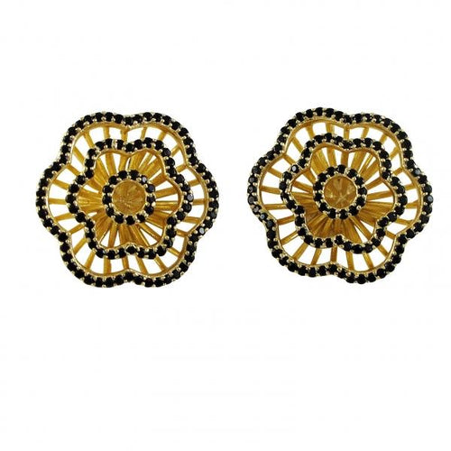DLF Sterling Silver Gold/Black Plated Flower Post Earrings W18