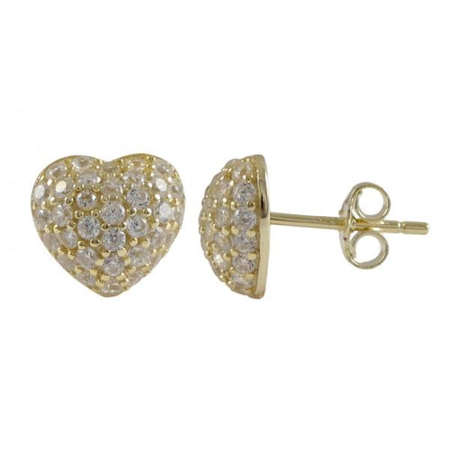 DLF Gold Plated Sterling Silver, 9x9.5mm Puffed Heart With White, Post Stud Gold/White Earrings