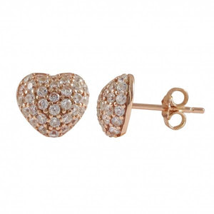 DLF Rose Plated Sterling Silver, .5mm Puffed Heart With White, Post Stud Rose Gold/White Earrings