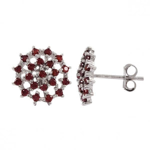 DLF Rhodium Plated Sterling Silver, Garnet Stud Post Silver/Garnet Earrings
