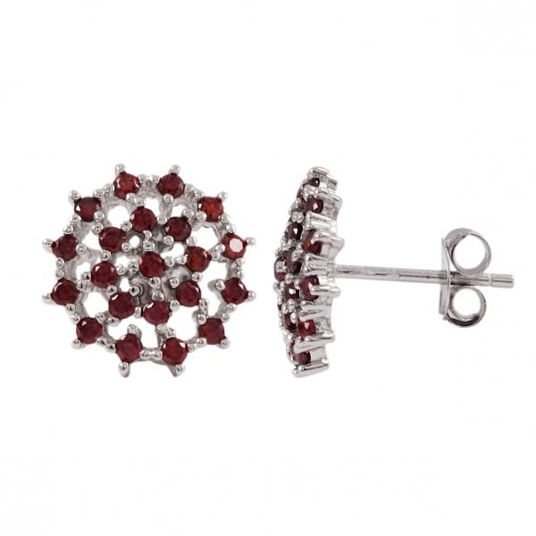 DLF Rhodium Plated Sterling Silver, Garnet Stud Post Silver/Garnet Earrings