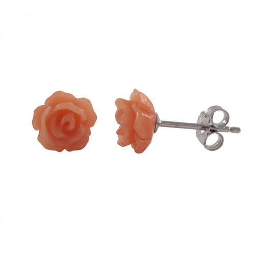 DLF Orange 7mm Flower On Rhodium Plated Sterling Silver Post, Stud Earrings W18