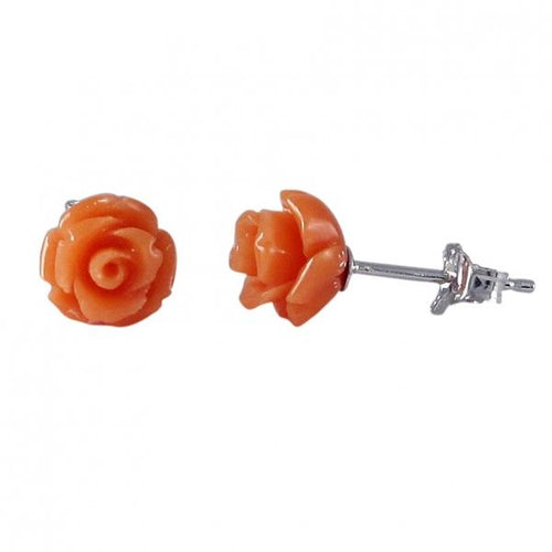 DLF Orange 6mm Flower, Sterling Silver Post Stud Earrings W18