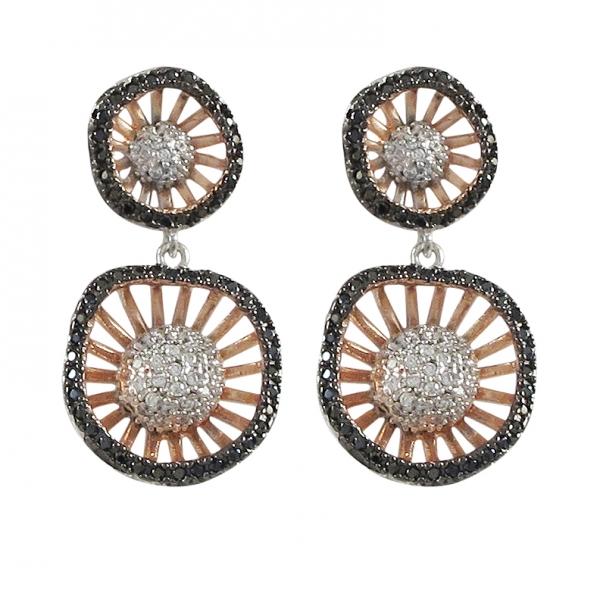 DLF Rose & Black Over Sterling Silver Two Circle Post Earrings -1.16