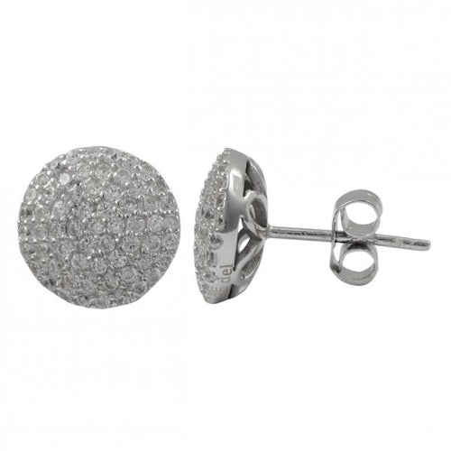 DLF Rhodium Plated Sterling Silver White 10mm Round Post Stud Silver/White Earrings