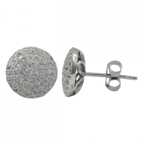DLF Rhodium Plated Sterling Silver White 10mm Round Post Stud Silver/White Earrings