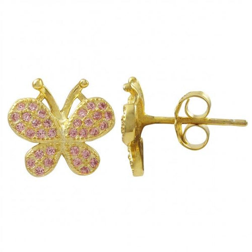 DLF Gold Plated Sterling Silver, Pink Butterfly Post Stud Gold/Pink Earrings