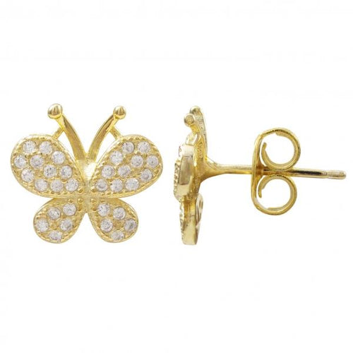 DLF Gold Plated Sterling Silver, Butterfly Post Stud Gold/White Earrings