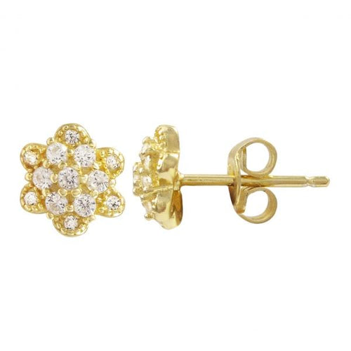 DLF Gold Plated Sterling Silver Flower Post Stud Gold/White Earrings
