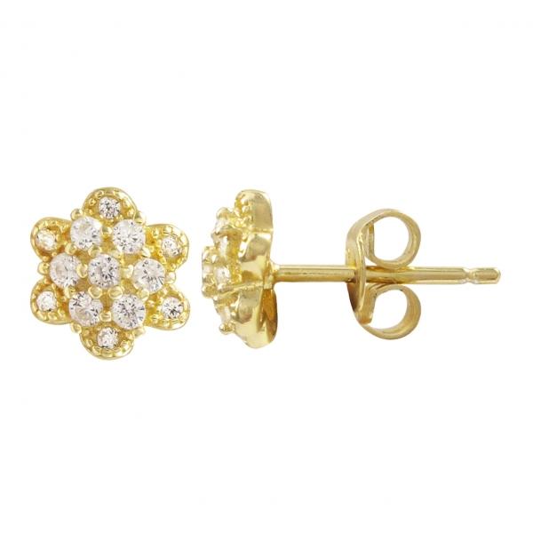 DLF Gold Plated Sterling Silver Flower Post Stud Gold/White Earrings