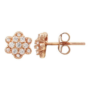 DLF Rose Plated Sterling Silver Flower Post Stud Rose Gold/White Earrings