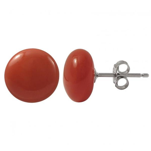 DLF Coral 10mm Flat Coin Shell Pearl On Rhodium Plated Sterling Silver Post Stud Coral/Silver Earrings