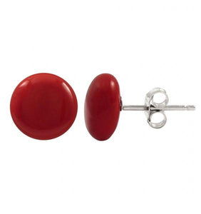 DLF Red 9mm Flat Coin Shell Pearl On Rhodium Plated Sterling Silver Post Stud Red/Silver Earrings