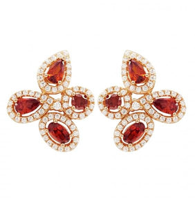 DLF Garnet And White, Rose Plated Sterling Silver Flower Design Post Earrings W18