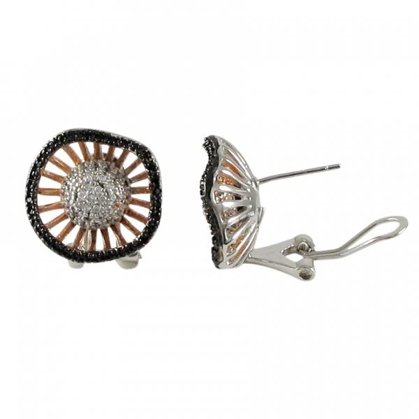 DLF Rose & Black Over Sterling Silver 17mm Round Post Clip Earrings