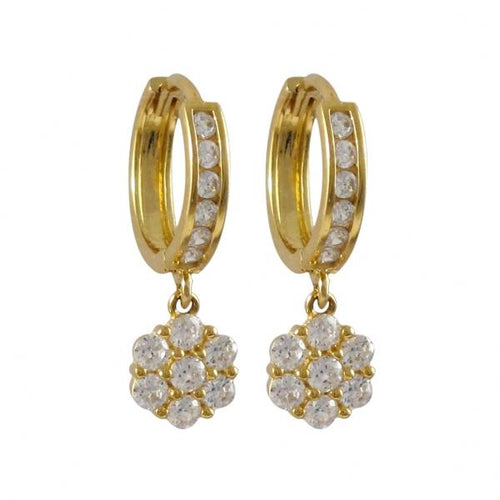 DLF Gold Plated Sterling Silver Dangling Flower Huggie Gold/White Earrings W18