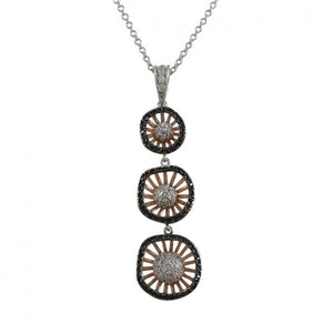 DLF Rose & Black Over Sterling Silver Three Circle Pendant -2.18"