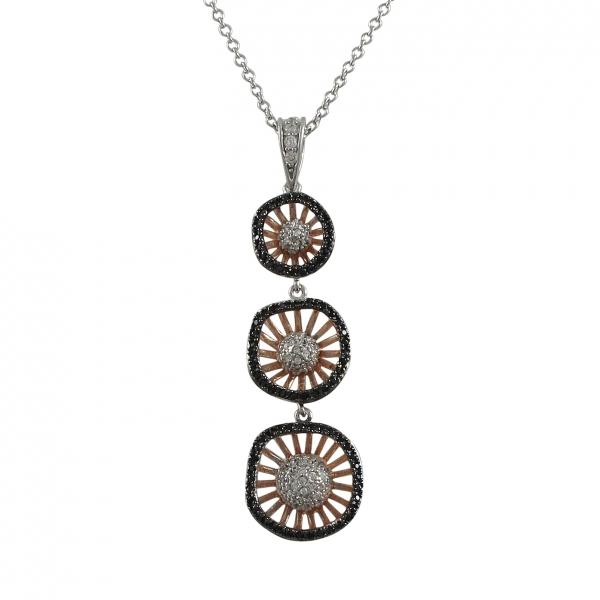 DLF Rose & Black Over Sterling Silver Three Circle Pendant -2.18