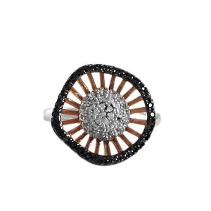 DLF Rose & Black Over Sterling Silver 17mm Round Ring Size 7