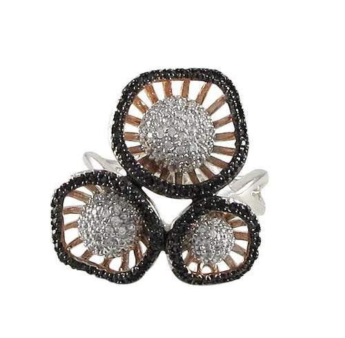 DLF Rose & Black Over Sterling Silver Three Circle Ring Size 7