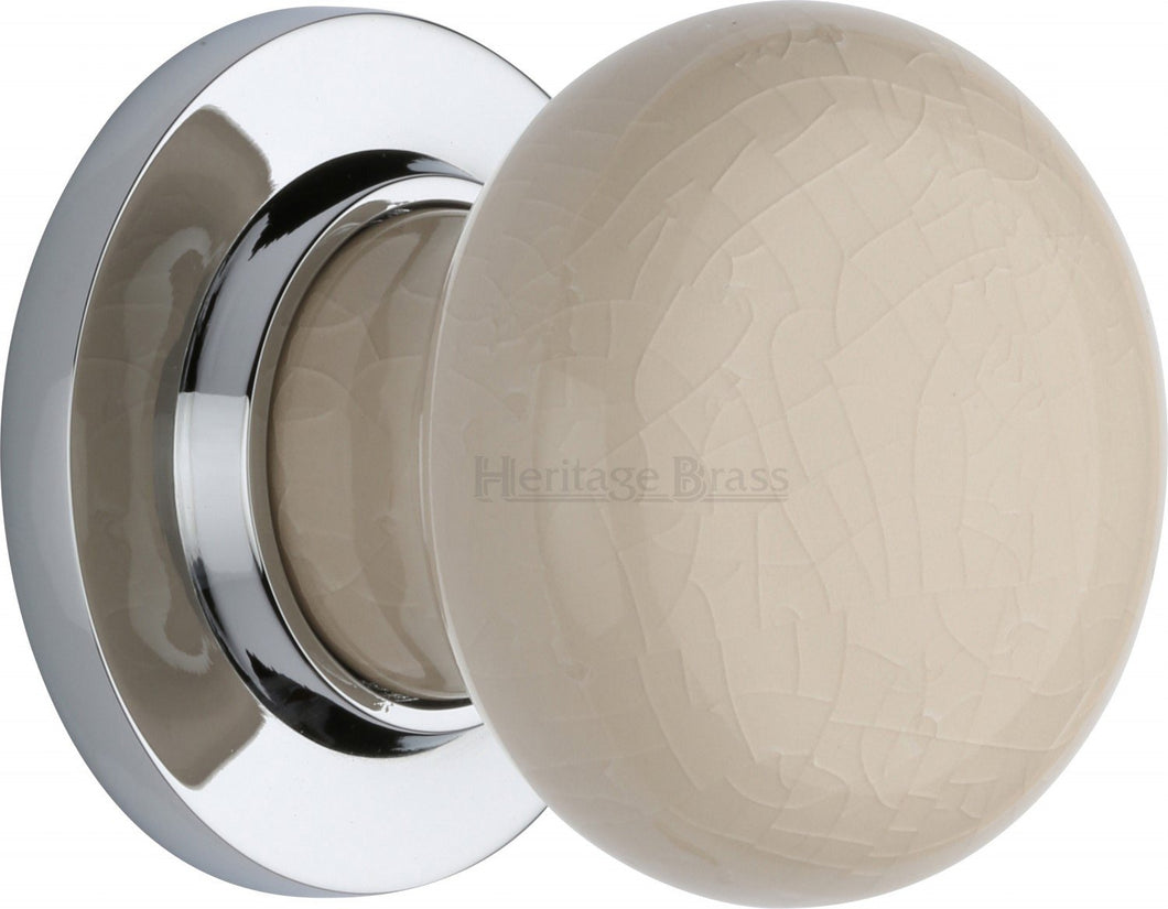 Cream Crackle Knob with Polished Chrome base