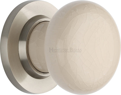 Cream Crackle Knob with Satin Nickel base