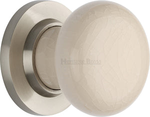 Cream Crackle Knob with Satin Nickel base