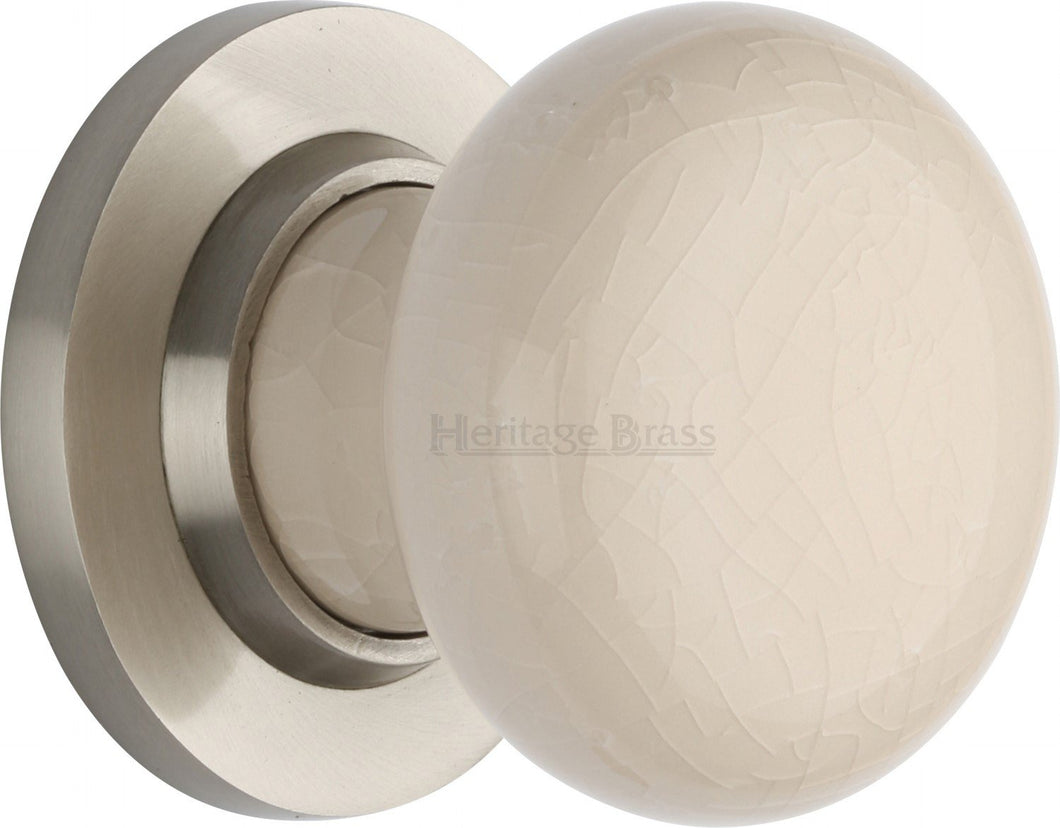 Cream Crackle Knob with Satin Nickel base