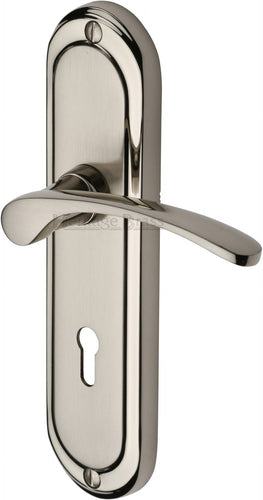 Heritage Brass Door Handle Lever Lock Ambassador Design Mercury finish