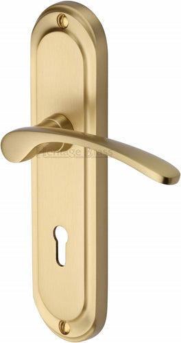Heritage Brass Door Handle Lever Lock Ambassador Design Satin Brass Finish