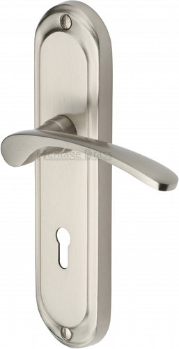 Heritage Brass Door Handle Lever Lock Ambassador Design Satin Nickel finish