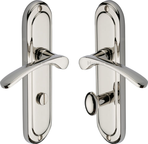 Heritage Brass Door Handle for Bathroom Ambassador Design Polished Nickel finish