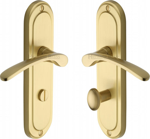Heritage Brass Door Handle for Bathroom Ambassador Design Satin Brass