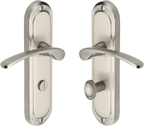 Heritage Brass Door Handle for Bathroom Ambassador Design Satin Nickel finish