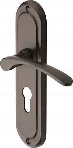 Heritage Brass Door Handle for Euro Profile Plate Ambassador Design Matt Bronze