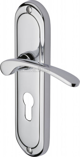 Heritage Brass Door Handle for Euro Profile Plate Ambassador Design Polished Chrome finish